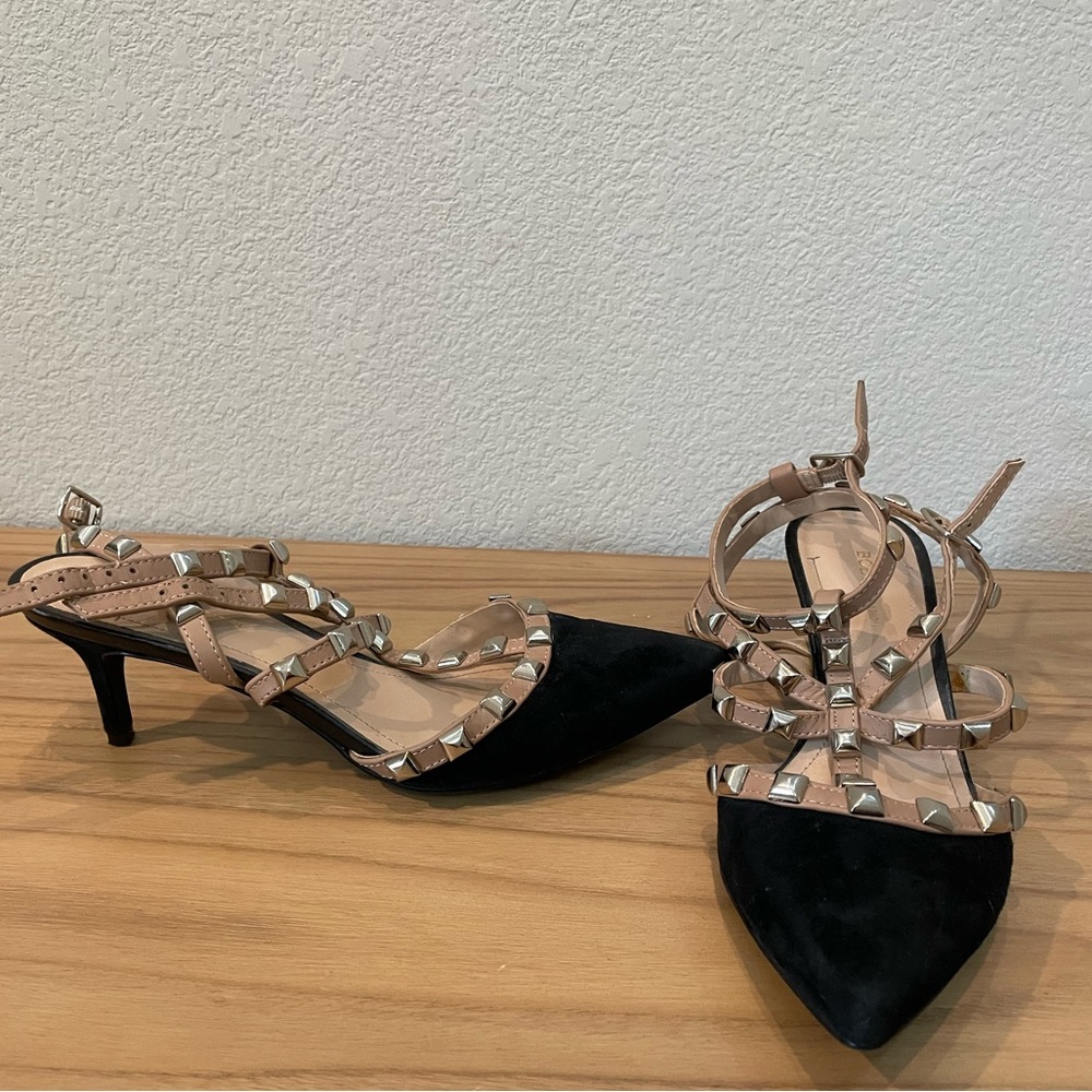 BCBGENERATION Black and nude two-tone suede studded kitten heels